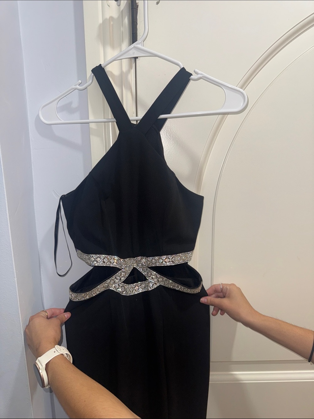 Xtraordinary Black Halter Prom Dress with Crystal Cutout Waist